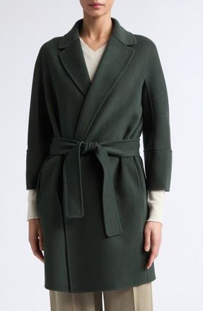 Max Mara Arona Belted Virgin Wool Wrap Coat in Emerald at Nordstrom, Size 12
