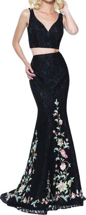 Sherri Hill Two-Piece Mermaid Prom Dress In Black/multi