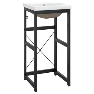 Berkfield Home Bathroom Washbasin Frame with Built-in Basin Black Iron