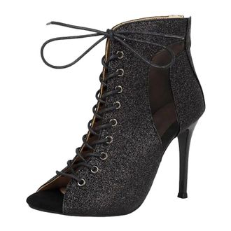 Generic Womens Sexy Ankle Boots Peep Toe High Stiletto Heel With Front Lace Up And Zipper Mixed Color Party Dress Booties