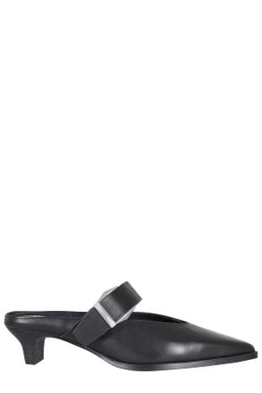 Ash Black Tessa Buckled Wooden-Heel Leather Mules