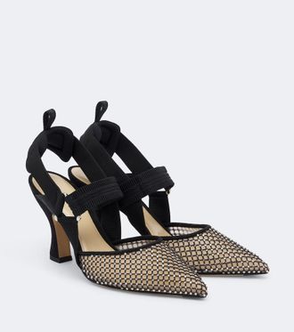 Fendi Colibr&igrave; embellished mesh and suede pumps