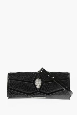 Philipp Plein Patent Leather Clutch with Snakeskin Details size One Size