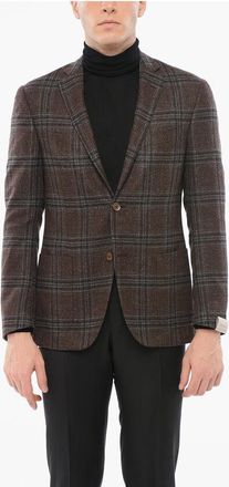 Corneliani Checkered Motif Silk Blend Single Breasted Blazer With Patch size 46