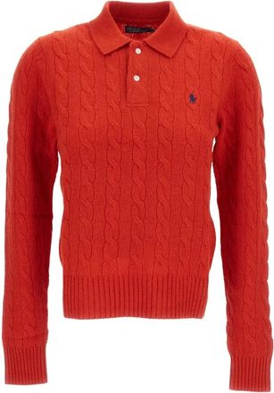 Polo Ralph Lauren Kabelgebreide Wol-Cashmere Polo Trui - Dames - Polos - Rood - S - Wol - Tops