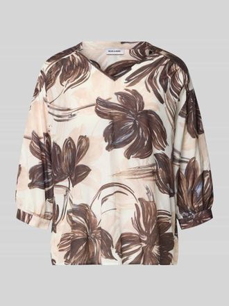 More & More Relaxed Fit Bluse aus Viskose-Mix mit floralem Allover-Print in Dunkelbraun, Gr&ouml;&szlig;e 34