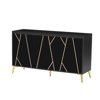 Urban Meuble Mueble de ba&ntilde;o negro con patas doradas y almacenaje