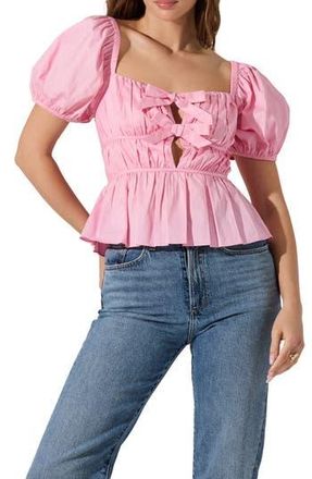 ASTR the Label Smocked Peplum Shirt in Pink at Nordstrom Rack, Size Medium