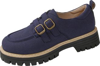 Generic Blue Women Casual Shoes Featuring Frosted Round Head and Thick Heel Great for Everyday Wear Functional for Various Occasions