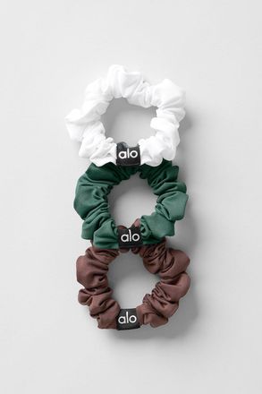 Alo | Fresh Mini Scrunchie 3-Pack in Brownstone/White/Clover Green