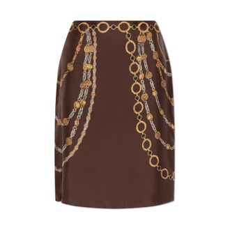Versace Midi Skirts, female, Brown, Size: 2XS Printed Silk Twill Pencil Skirt