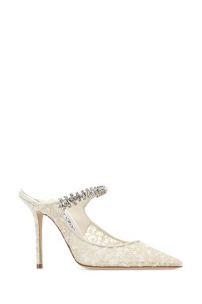 Jimmy Choo London Womens Embellished Mesh Bing 100 Mules Silverwhite Textile Leather Salpa Metal Scarpe Con Tacco