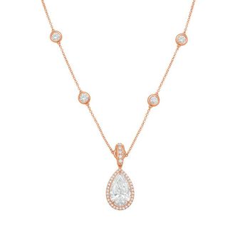 Diana M. Jewels 14kt Rose gold Lab Grown 15.00 ct Pear Diamond Halo Pendant With Bail