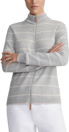 Lafayette 148 New York Stripe Fitted Silk-Blend Bomber Jacket