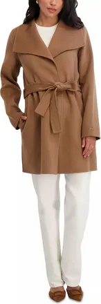 Elie Tahari Ella Belted Wool Blend Coat In Camel