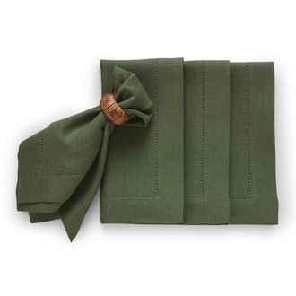 Solino Home Linen Dinner Napkins Set of 4, 20 x 20 - Medium Weight Hemstitch in Desert Green at Nordstrom