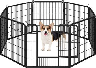 Yaheetech Yaheetech - 8 Paneles Valla Para Perros De Metal Con Puerta Cerradura Parque Para Mascotas Para Interiores Y Exteriores 80 Cm De Altura Negro