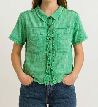 Bibi Mineral Washed Gauze Shirt In Kelly Green