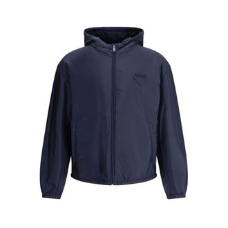 Prada Light Jackets, male, Blue, Size: L Quilted Hooded Jacket
