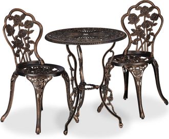 Relaxdays Set Mesa Y Sillas Jard&iacute;n, Mesita Terraza Con 2 Asientos, Balc&oacute;n, Estilo Vintage, Aluminio, Negro/bronce - Relaxdays