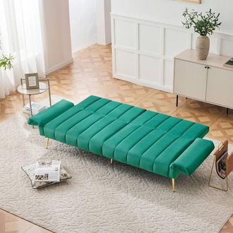 Merax Modern Convertible Velvet Sofa Bed with Adjustable Back & Armrests in Green