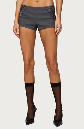 Edikted Lirah Lace Up Micro Shorts in Dark-Gray at Nordstrom, Size X-Large