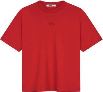 Olaf Hussein Retro Logo Boxy Tee - Dames - Tops - Rood - Maat: S Katoen