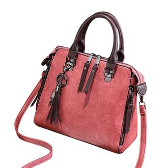 Generic Casual Women Fashion Girls Retro Solid Cat Fringe Shoulder Zip Handbag Bags Laptop Shoulder Bag (Hot Pink, One Size)