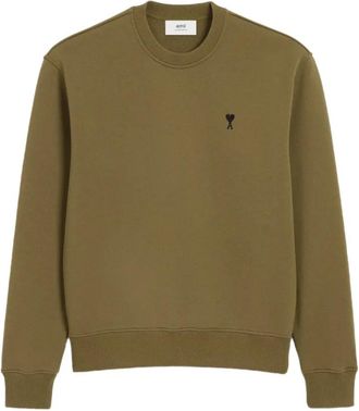 Ami Klassieke Khaki Sweater met Ami Coeur Logo - Heren - Sweatshirts - Groen - XS - Katoen - Hoodies & sweatvesten