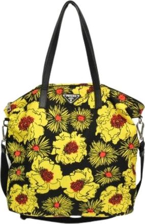 Prada Pre-owned Tessuto Tote Bag met bloemenprint - Dames - Vintage Shopper - Geel - ONE Size - Nylon - Vintage