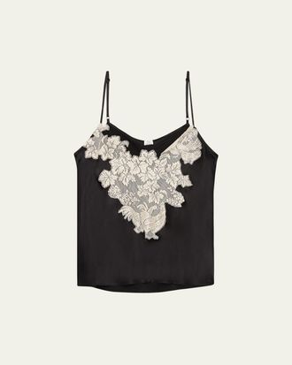 Rosie Assoulin Chicken Lace Inset Satin Cami Top