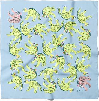 Centinelle Nodding Tigers Cotton Silk Bandana in Blue at Nordstrom