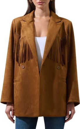 Sugarlips Rufina Fringe Collared Jacket In Brown