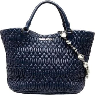 Miu Miu Pre-owned Tote Bags, female, Blue, Size: ONE SIZE Pre-owned Quilted Nappa Satchel