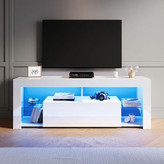 Elegant Lighting Elegant - Modern tv Stands with led Lights, Open Glass Shelves and Flip-Down Door Compartment, Suitable for Living Room and Bedroom, White