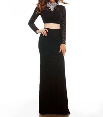 Mac Duggal Lace Two-Piece Evening Gown In Black
