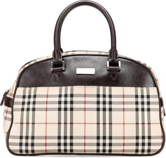 Burberry Pre-owned Handbags, female, Brown, Size: ONE SIZE Pre-owned Elegant Dome Satchel with Top Handles and Classic Pattern