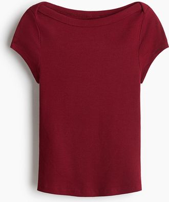 H&M Geripptes Shirt mit U-Boot-Ausschnitt - Red