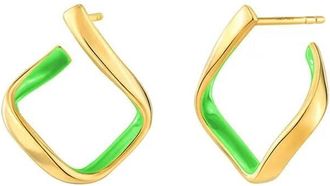 Gold & Honey Womens Square Enamel Huggie Hoop Earrings In Neon Green