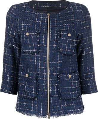 Herno zip-up tweed jacket - women - Cotton/Polyester/Acetate/Other fibres/Polyamide - 40 - Blue