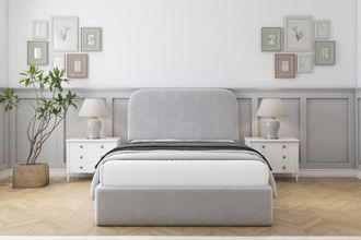 Sloomy Belvoir Plush Bed Frame With 45 Upholstered Headboard in Silver | Size: Single