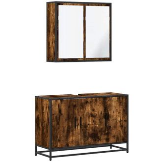 vidaXL Vidaxl - Set De Muebles Ba&ntilde;o 2 Pzas Madera Contrachapada Roble Ahumado