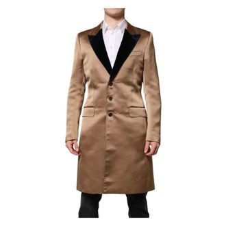 Dolce & Gabbana Single-Breasted Coats, male, Brown, Size: M Brown Silk Trench Coat Jacket