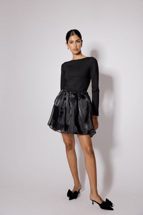 Nobody's Child Black Long Sleeve Organza Poppy Mini Dress