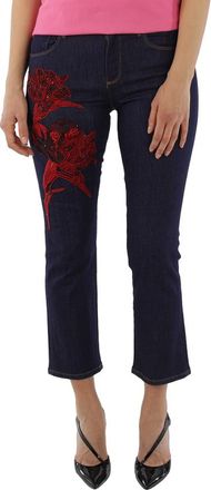 Roberto Cavalli Ladies Embellished Parrot Tulip Cotton Denim Jeans, Brand Size 40 (US Size 6)
