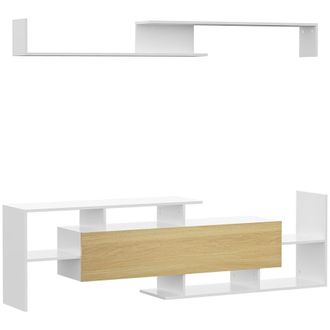 HOMCOM Mueble de televisi&oacute;n 153.6x25x42 cm blanco y natural