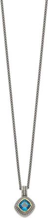 Diamond2Deal Sterling Silver with 14K Accent Cushion Bezel London Blue Topaz Pendant Necklace