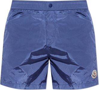 Moncler Swim Shorts With Logo Patch - Heren - Strandmode - Blauw - L - Leer - Badmode
