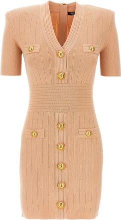 Balmain Short Dresses, female, Pink, XL, Knitted Dress with Buttons