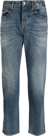 A|X Armani Exchange logo-patch tapered-leg jeans - men - Elastane/Cotton - 30 - Blue